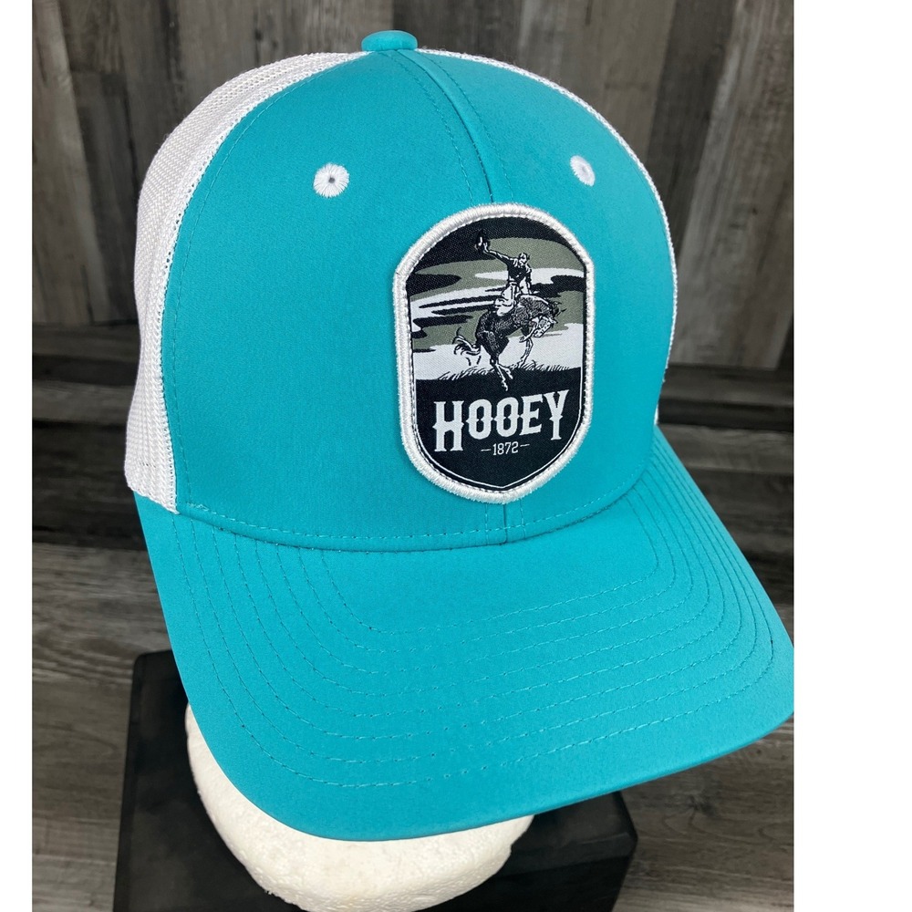 Hooey Rough Stock Turquoise White Mesh Snapback Trucker Hat Western Bronc Patch